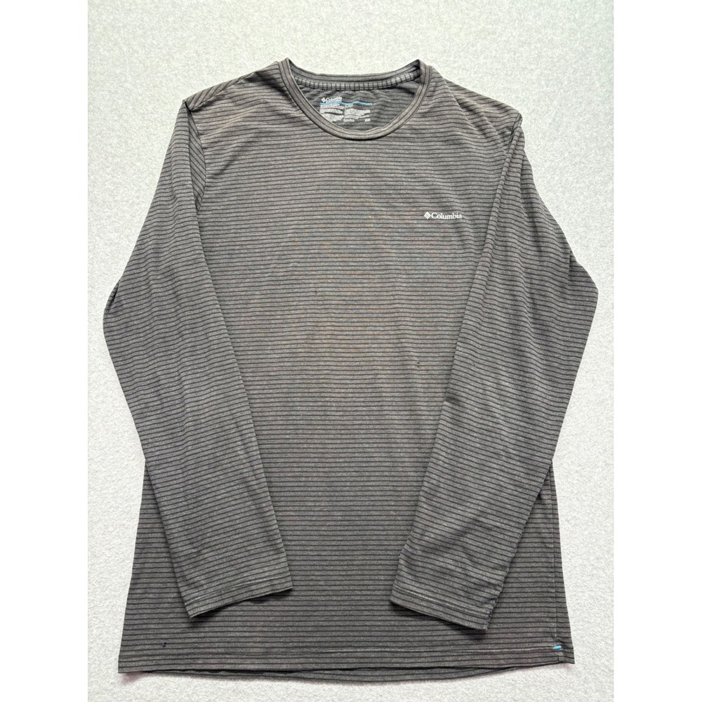 Columbia Mens Long Sleeve Striped Performance Shirt‎ Gray Large Cotton Blend L